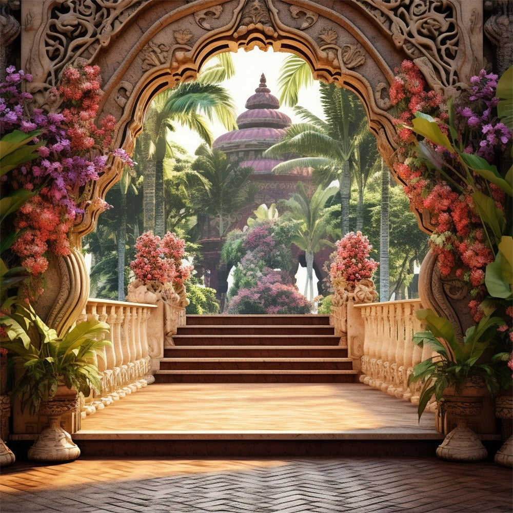 Blumenkulisse Tropischer Garten Tempel Eingang Kulisse BRP1-343