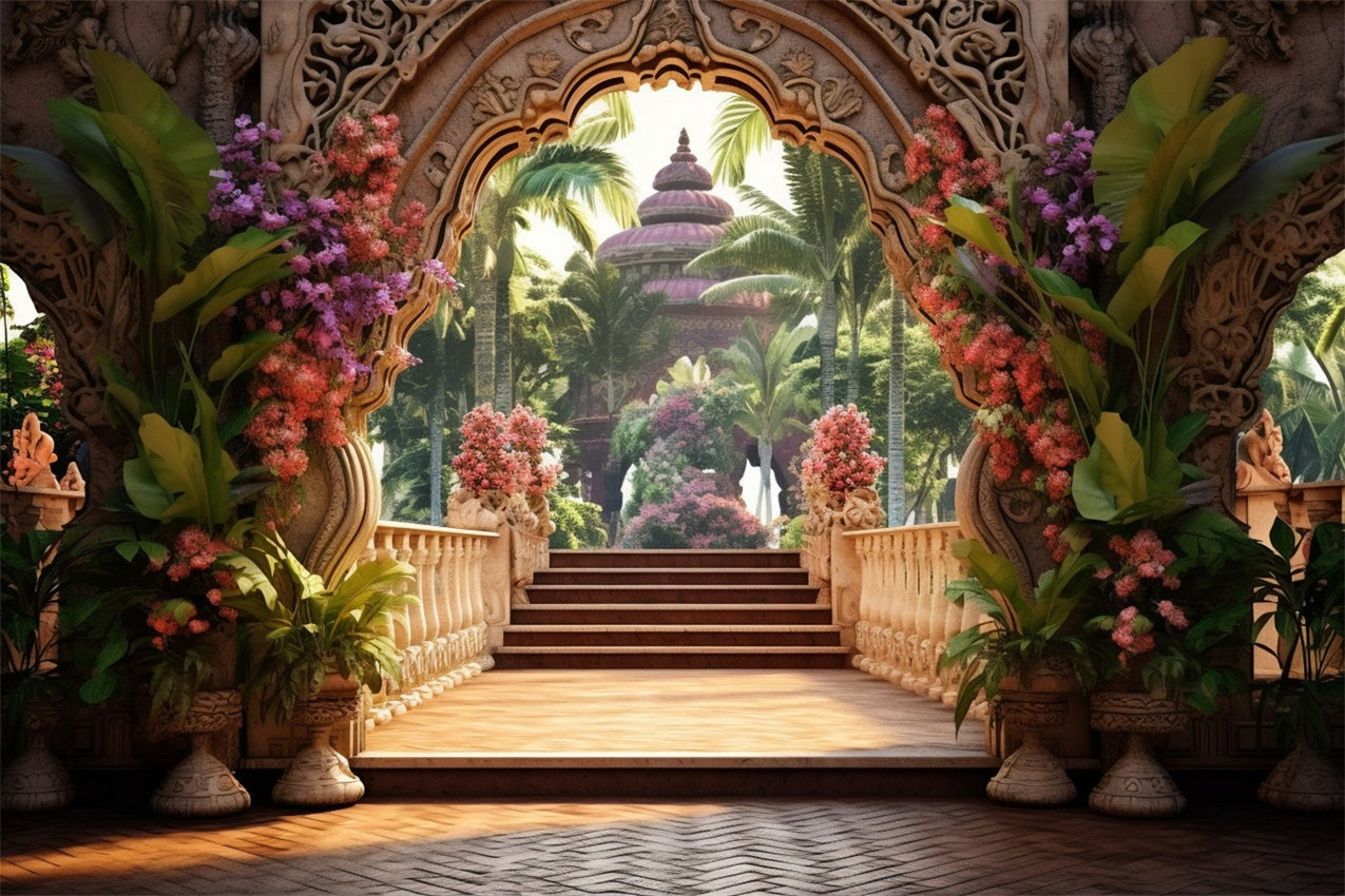 Blumenkulisse Tropischer Garten Tempel Eingang Kulisse BRP1-343