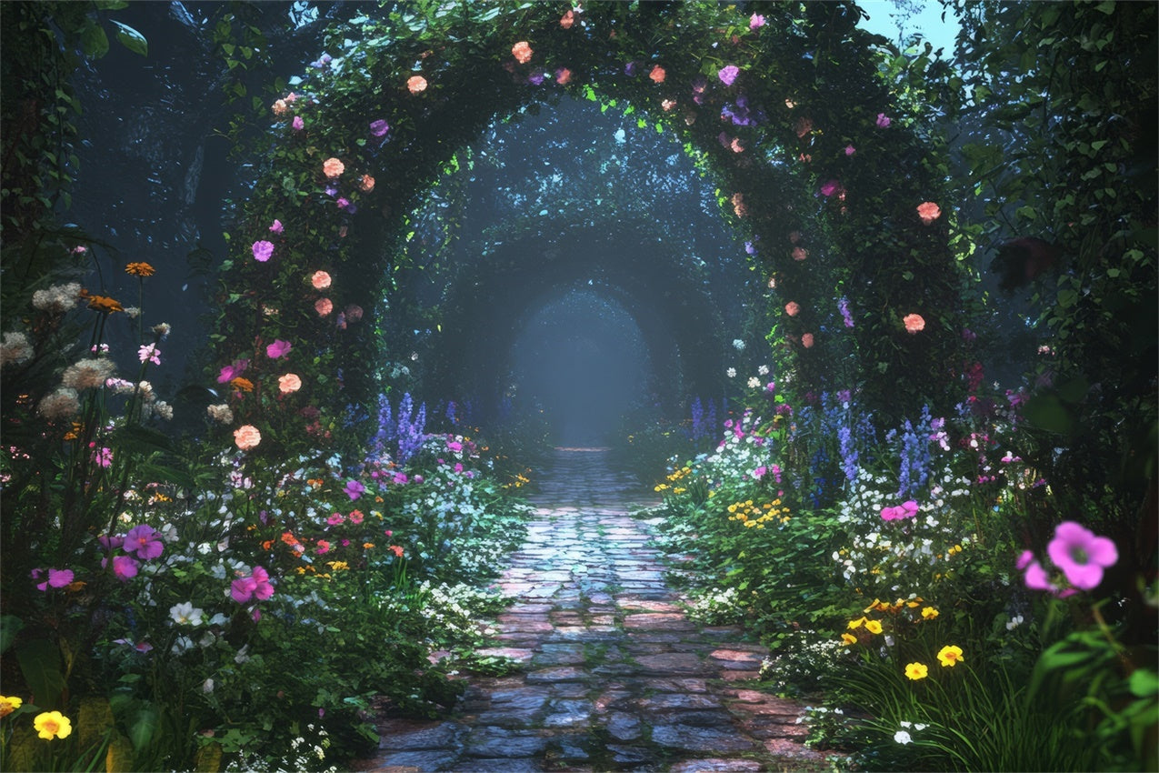 Blumenfotografie-Hintergrund Mondschein-Gartenweg-Hintergrund BRP1-347