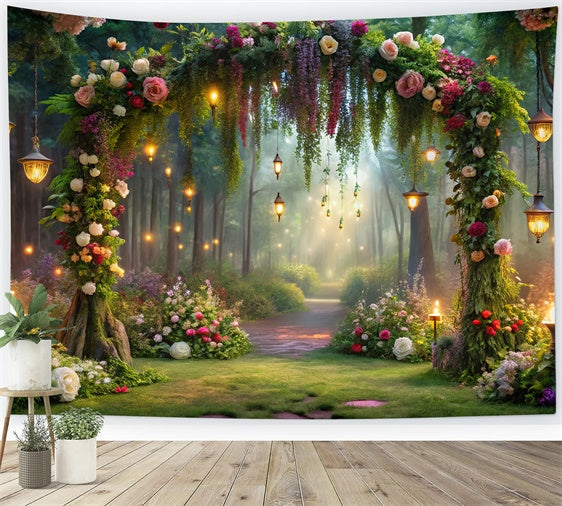 Floraler Hintergrund Romantischer Waldweg Beleuchteter Hintergrund BRP1-350