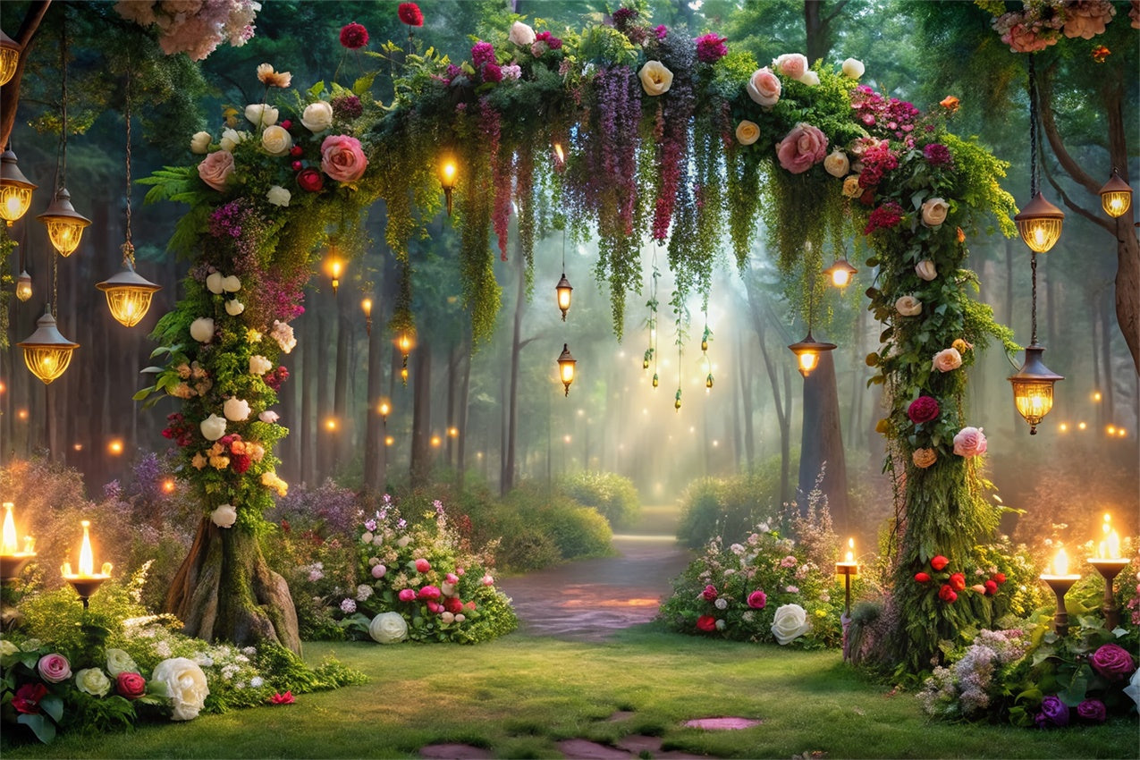 Floraler Hintergrund Romantischer Waldweg Beleuchteter Hintergrund BRP1-350