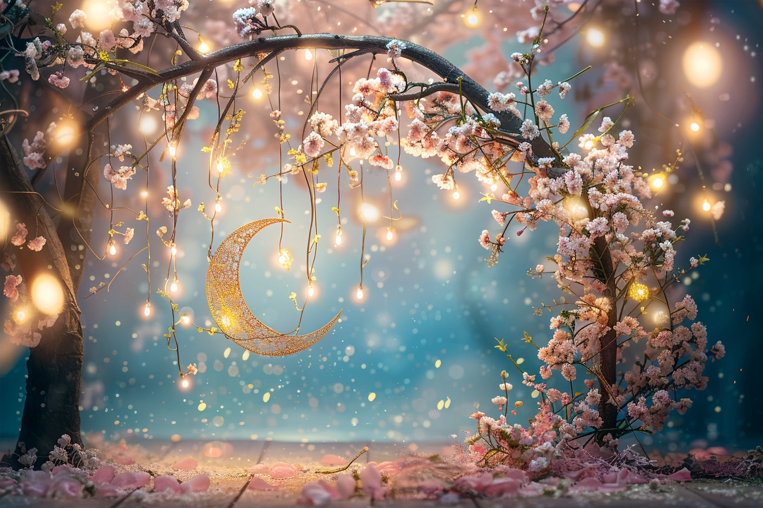 Floral Backdrops Für Fotografie Rosa Blütenblätter Halbmond Hintergrund BRP1-351
