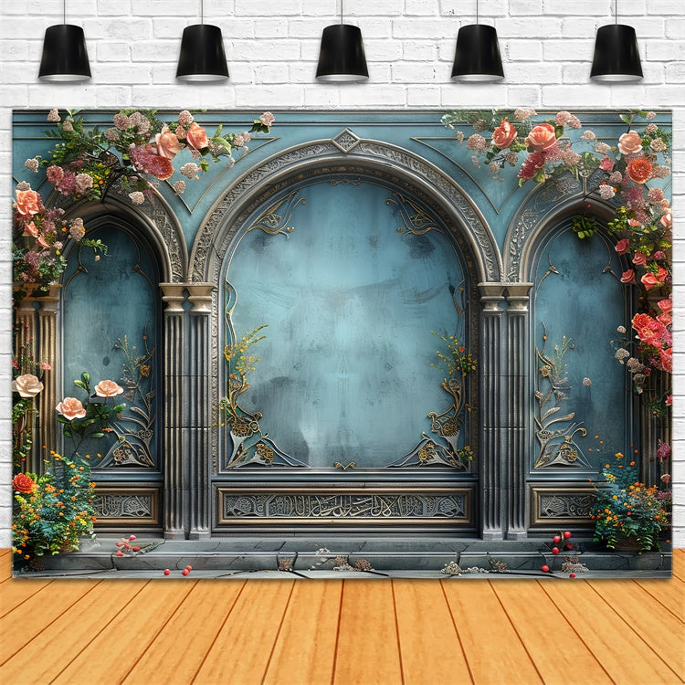 Blumige Fotokulisse Romantisch Blauer Bogen Eleganz Kulisse BRP1-354