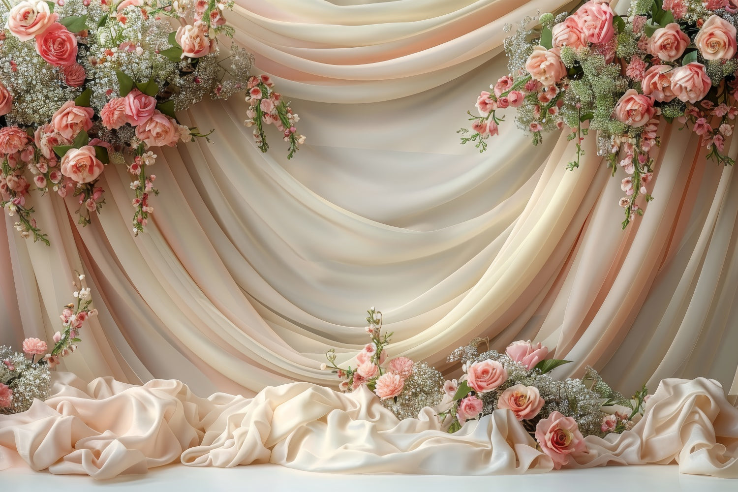 Fotohintergrund Floral Creme Rose Satin Drapery Backdrop BRP1-359