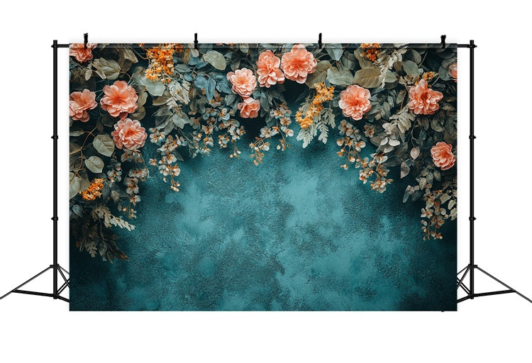Blumen Fotohintergründe Texturierte Teal Wandblumen Hintergrund BRP1-370