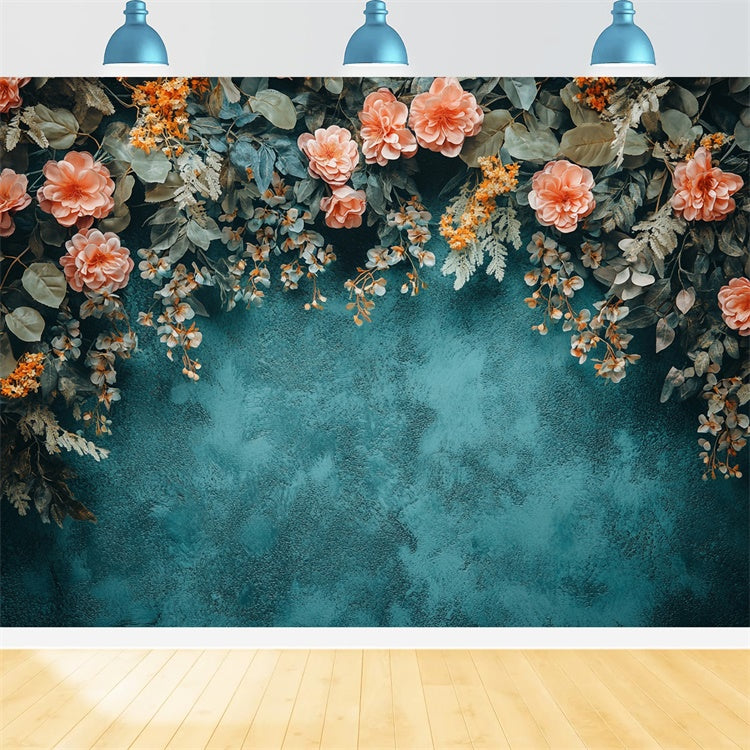 Blumen Fotohintergründe Texturierte Teal Wandblumen Hintergrund BRP1-370