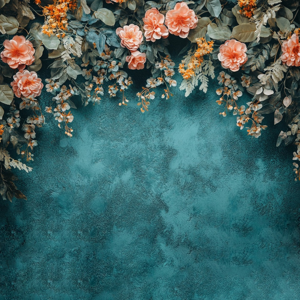 Blumen Fotohintergründe Texturierte Teal Wandblumen Hintergrund BRP1-370