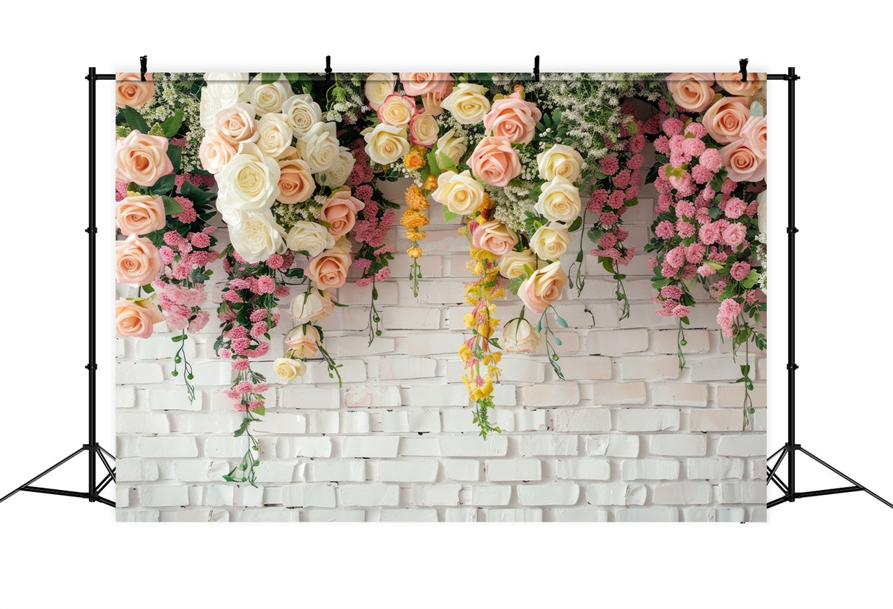 Blumen Fotohintergrund Anmutige Rosen Rustikaler Weißer Hintergrund BRP1-371