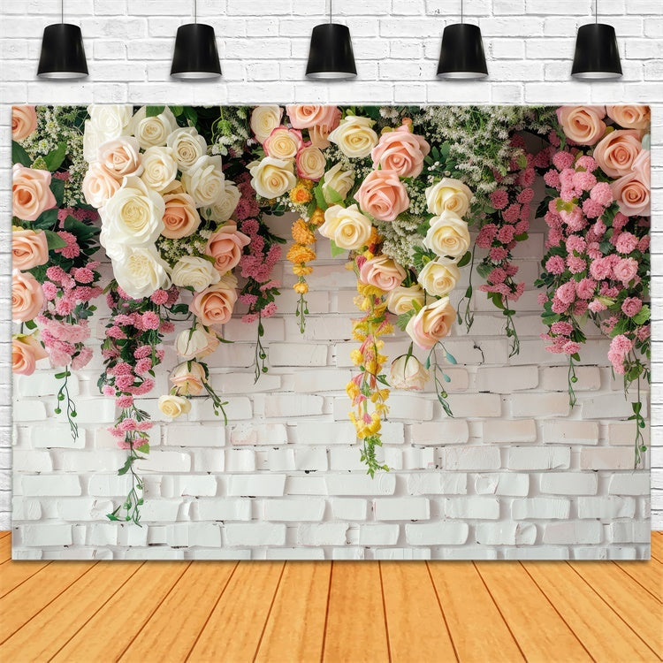 Blumen Fotohintergrund Anmutige Rosen Rustikaler Weißer Hintergrund BRP1-371