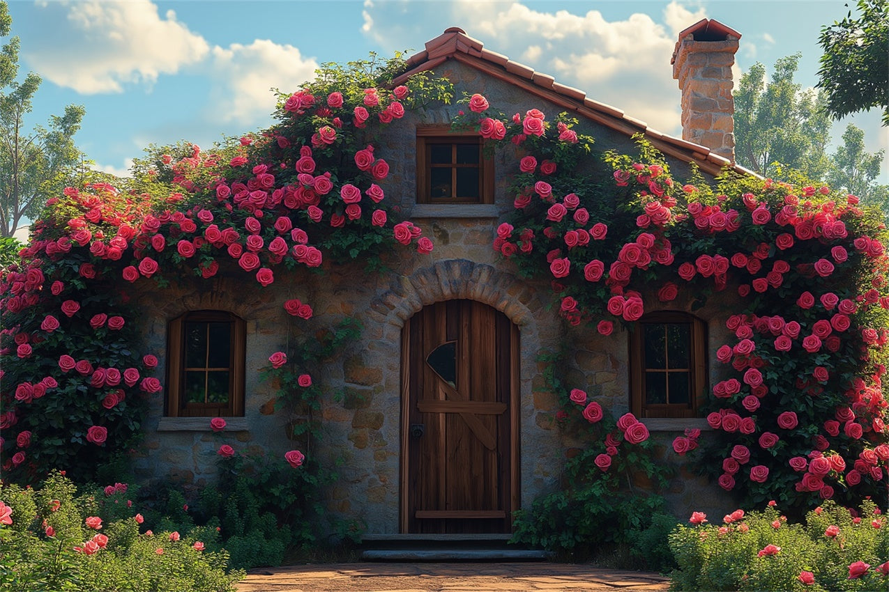 Blumen Fotohintergrund Rustikale Stein Cottage Rose Hintergrund BRP1-382