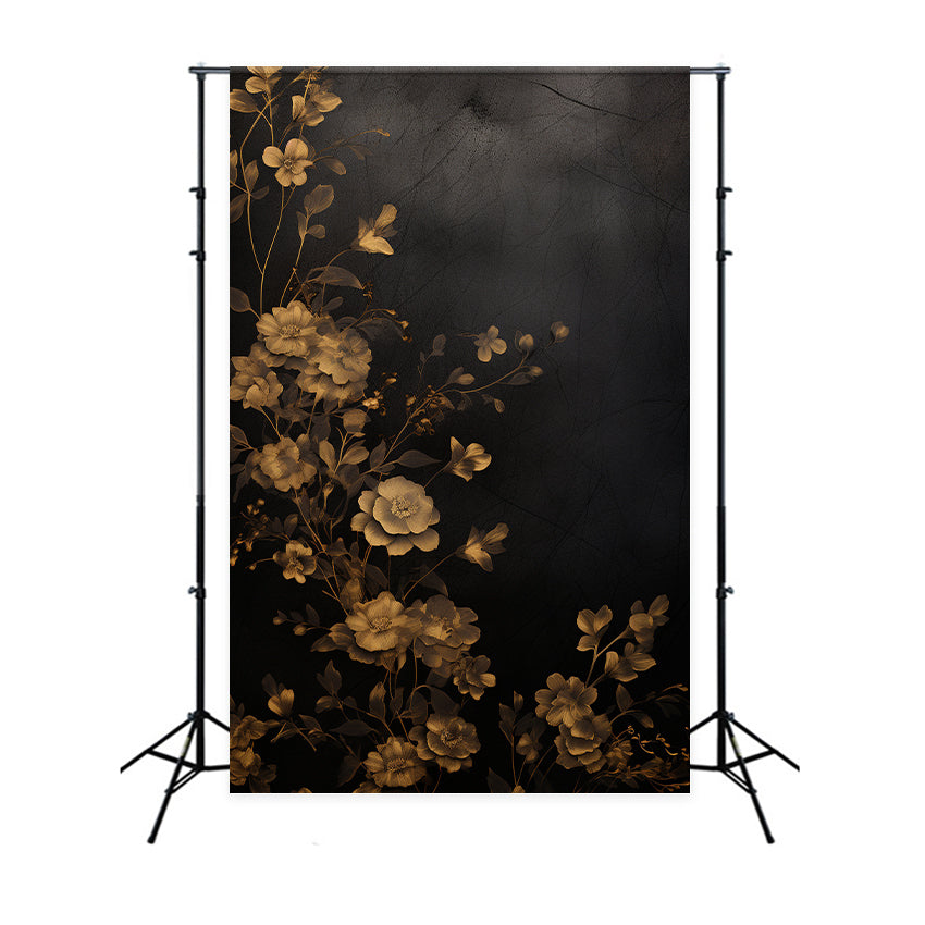 Floral Backdrops Für Fotografie Gold Bloom Schwarz Backdrop BRP1-386