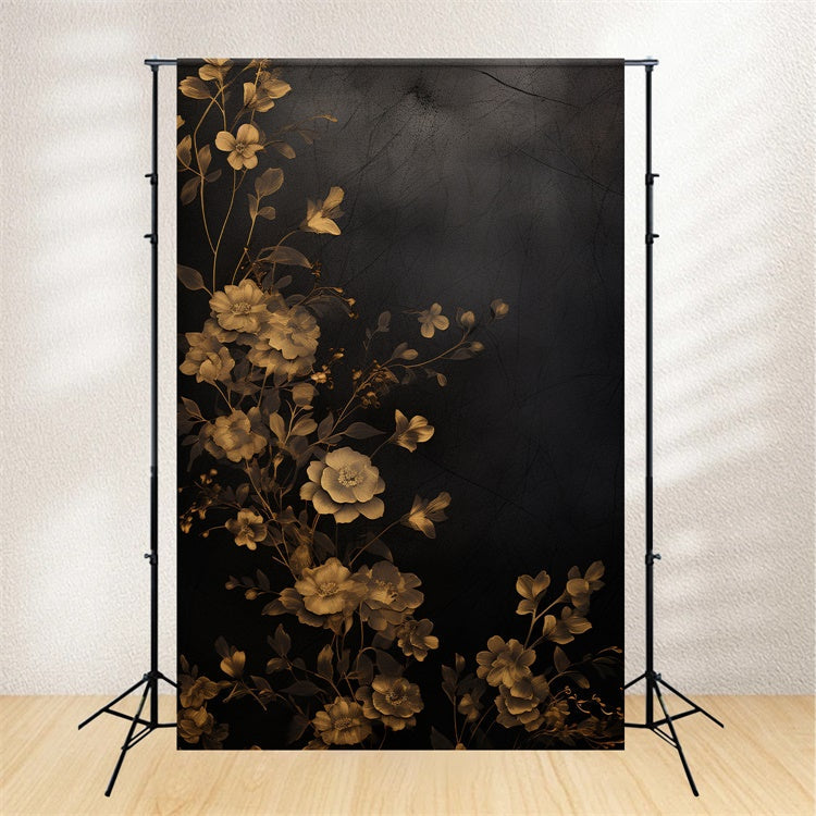 Floral Backdrops Für Fotografie Gold Bloom Schwarz Backdrop BRP1-386