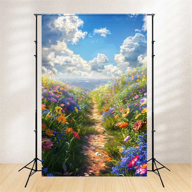 Blume Fotografie Hintergrund Blühende Wiese Blauer Himmel Hintergrund BRP1-389