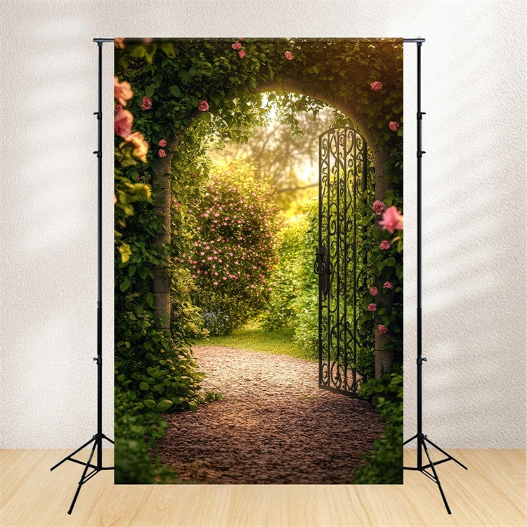 Blumen Fotohintergrund Rustikaler Torbogen Gartenweg Hintergrund BRP1-391