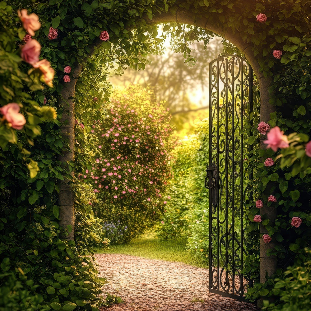 Blumen Fotohintergrund Rustikaler Torbogen Gartenweg Hintergrund BRP1-391