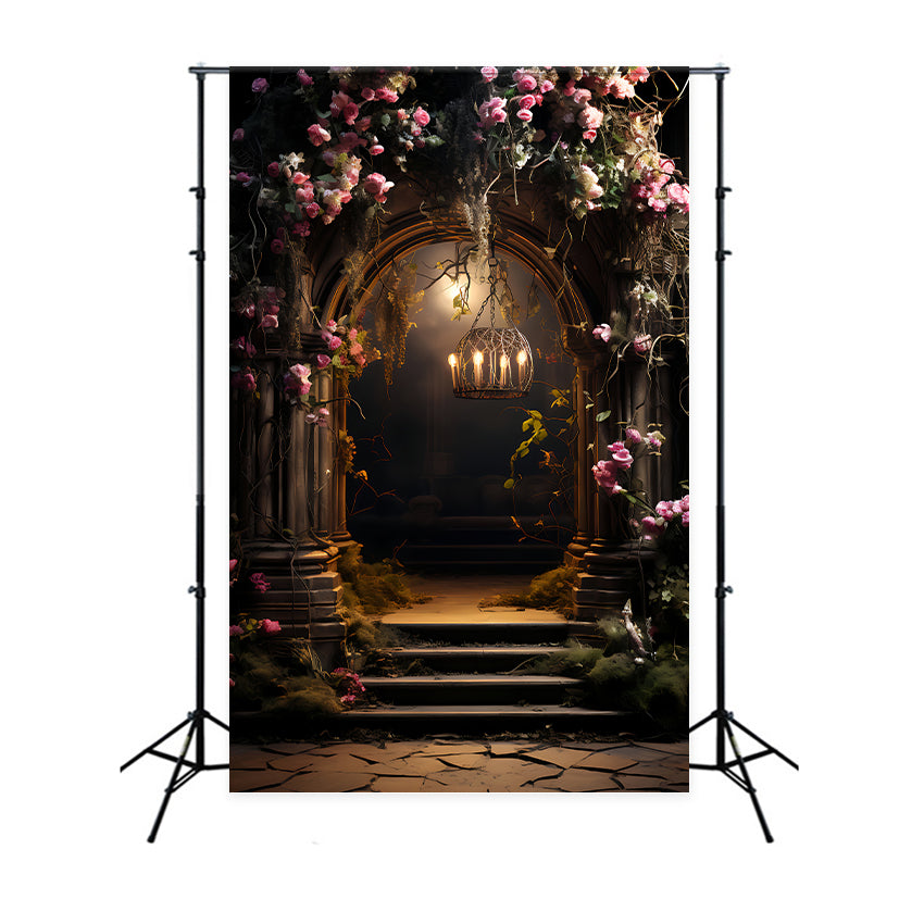 Blumenhintergrund Mystische Rose Bogengang Kerzenlicht Hintergrund BRP1-392