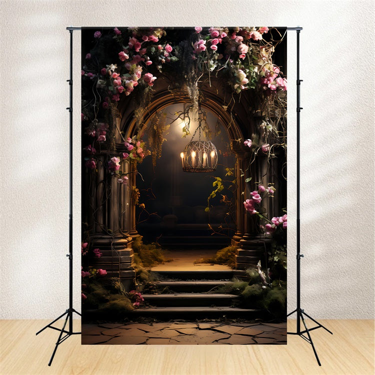 Blumenhintergrund Mystische Rose Bogengang Kerzenlicht Hintergrund BRP1-392