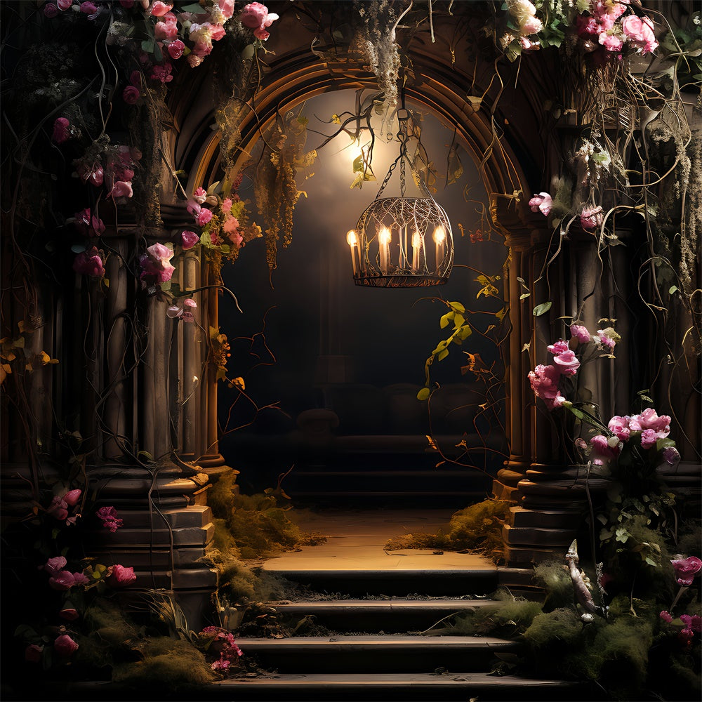 Blumenhintergrund Mystische Rose Bogengang Kerzenlicht Hintergrund BRP1-392