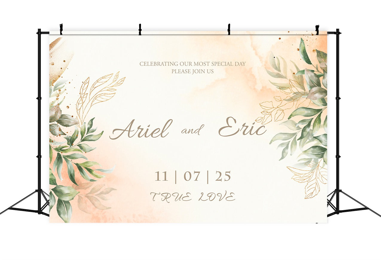 Personalisierte Hochzeit Fotohintergrund Greenery Gold Akzente Hintergrund BRP1-411