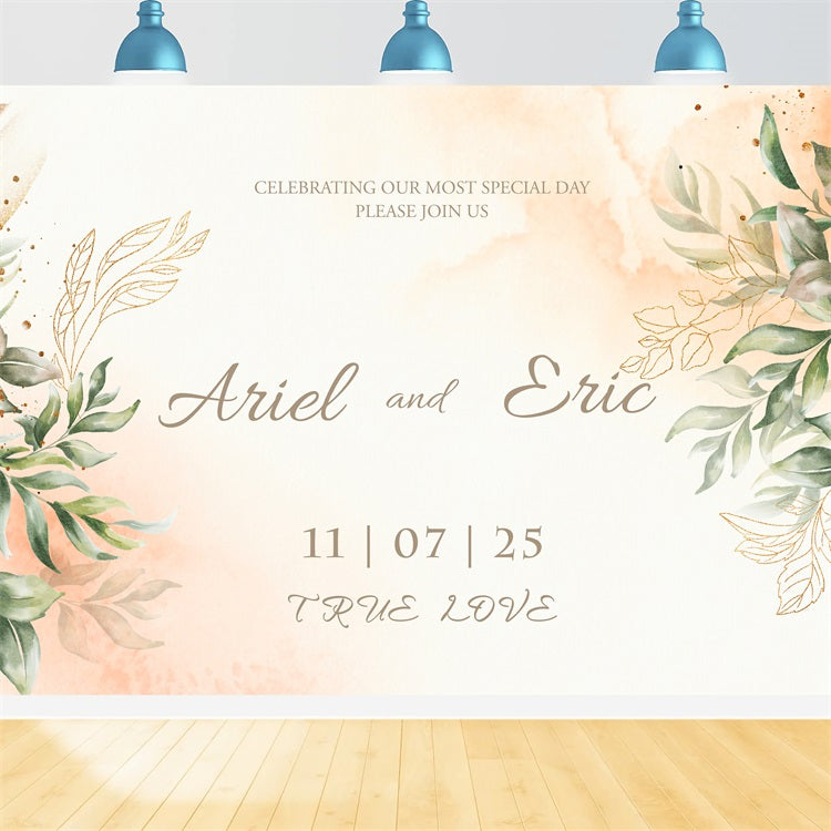 Personalisierte Hochzeit Fotohintergrund Greenery Gold Akzente Hintergrund BRP1-411