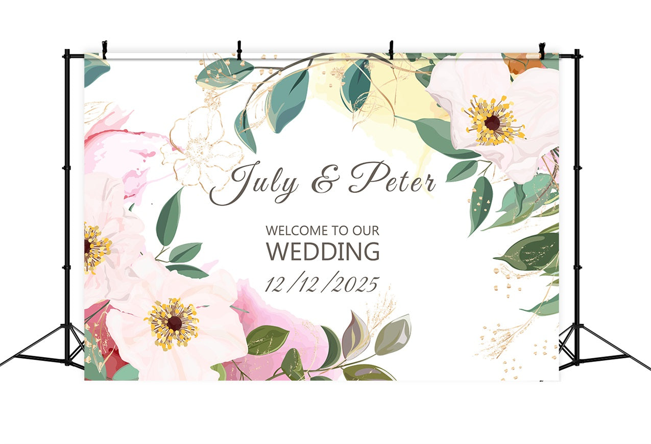 Personalisierte Backdrop Hochzeit Floral Greenery Willkommen Backdrop BRP1-416