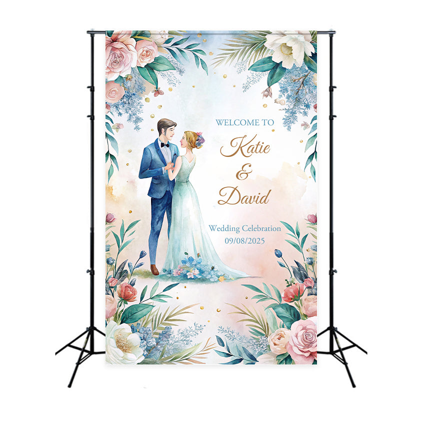 Personalisierte Hochzeit Foto-Hintergrund Aquarell Floral Feier Hintergrund BRP1-429