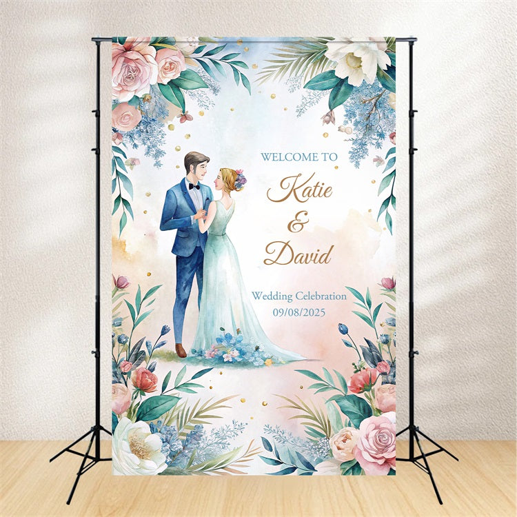 Personalisierte Hochzeit Foto-Hintergrund Aquarell Floral Feier Hintergrund BRP1-429