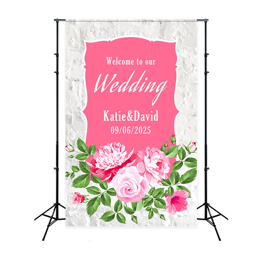 Personalisierte Backdrop Hochzeit Rosa Rahmen Floral Backdrop BRP1-432