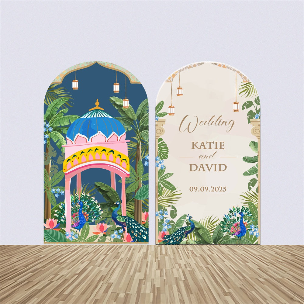 Personalisierte Hochzeit Backdrops Exotische Pfau Paradies Bogen Backdrop Kit BRP1-435