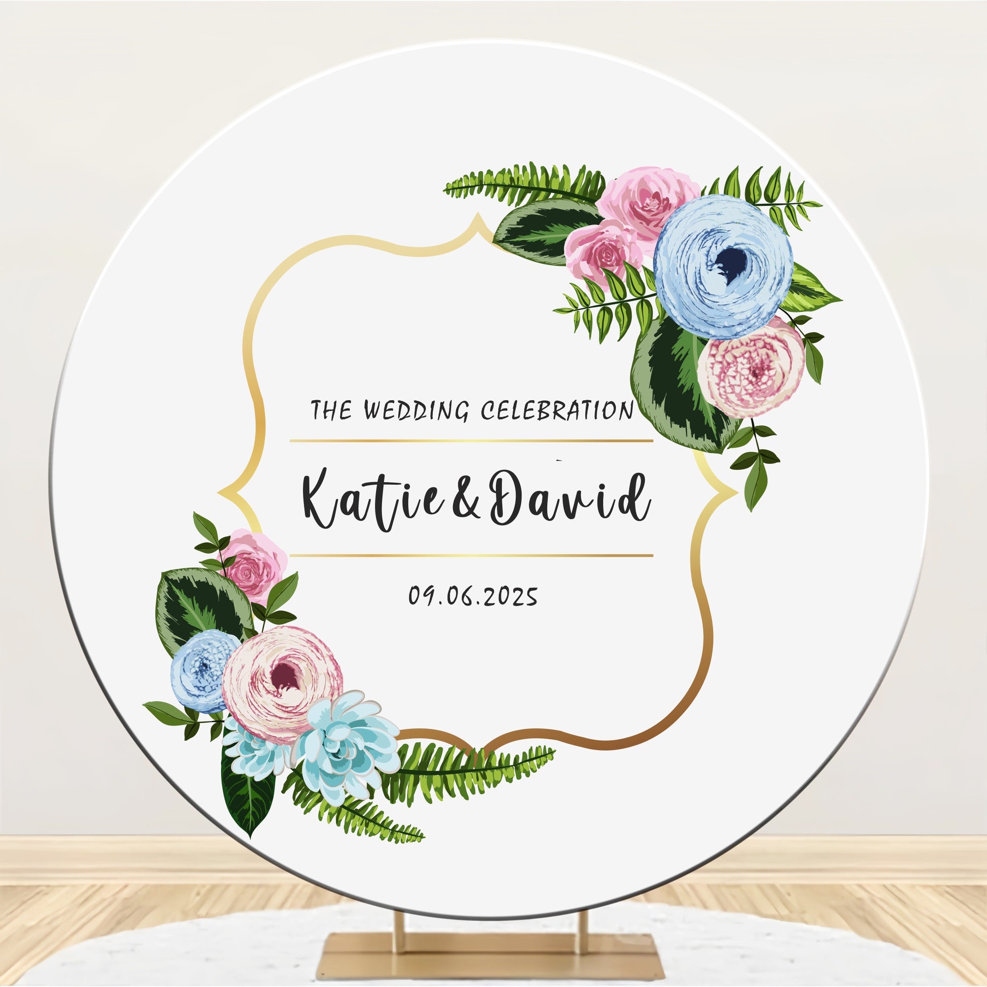 Personalisierte Hochzeit Backdrop Floral Ring Celebration Round Backdrop BRP1-439