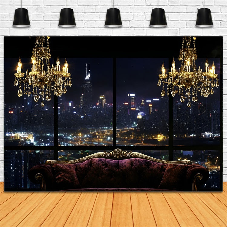 Boudoir Fotokulissen Abendliche Stadtlandschaft Sofa Hintergrund BRP1-449