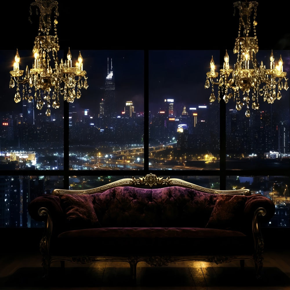 Boudoir Fotokulissen Abendliche Stadtlandschaft Sofa Hintergrund BRP1-449