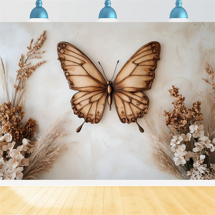 Boudoir Backdrops Vintage Schmetterling getrocknete Blumen Backdrop BRP1-452