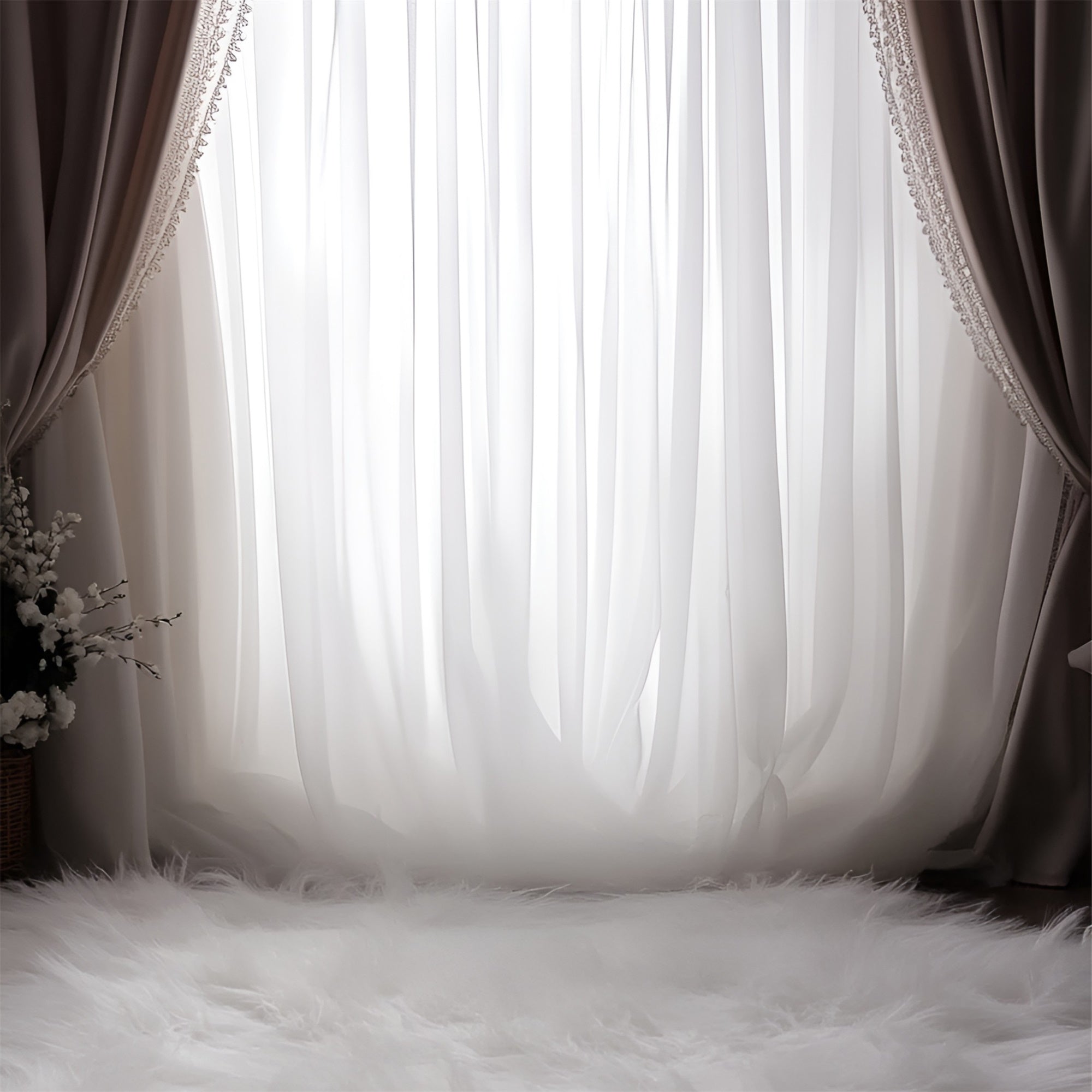 Boudoir Hintergrund Vintage Eleganz Vorhang Pelz Hintergrund BRP1-468