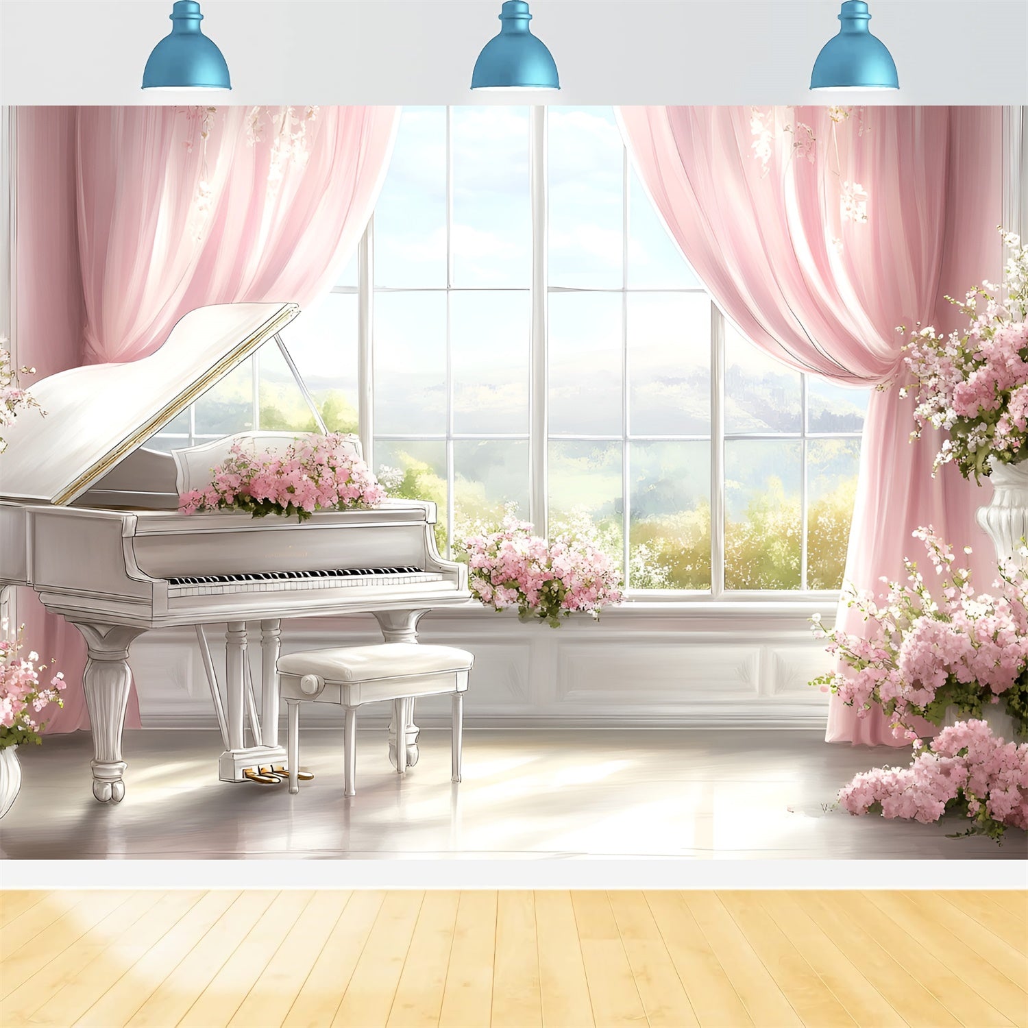 Boudoir-Fotokulissen Klavier Floral Fenster Szene Hintergrund BRP1-475