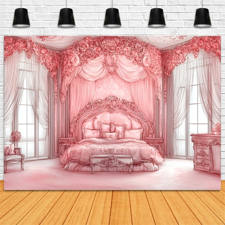 Boudoir Backdrop Ideen Rosa Thematisch Königliche Schlafzimmer Hintergrund BRP1-476