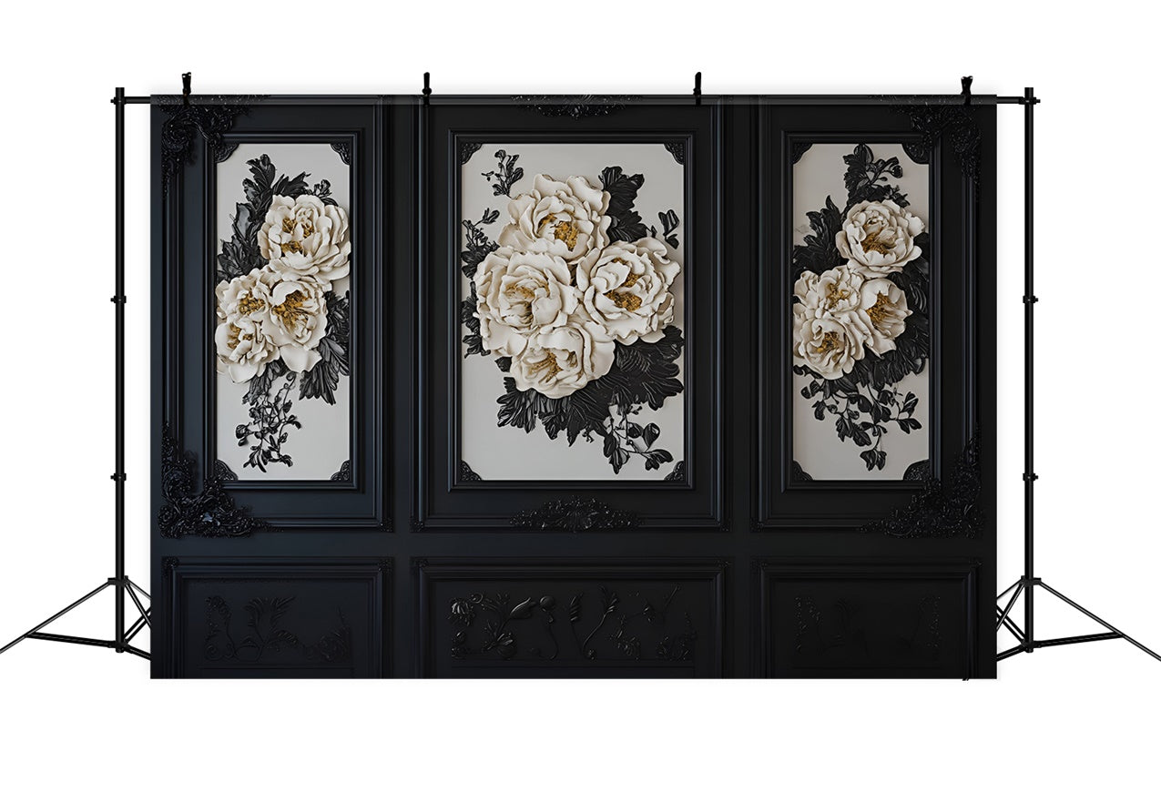 Backdrops für Boudoir Schwarz Weiß Floral Retro Wall Backdrop BRP1-479