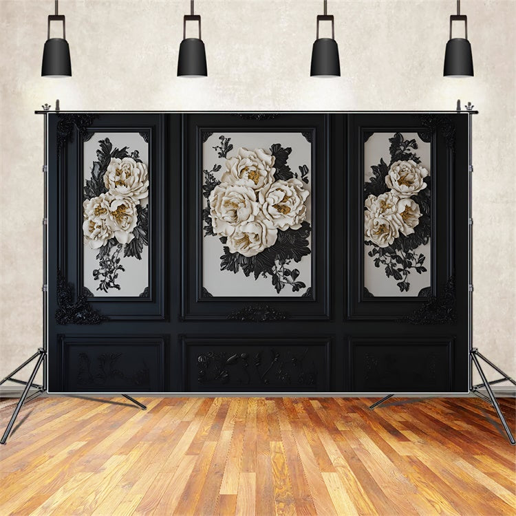 Backdrops für Boudoir Schwarz Weiß Floral Retro Wall Backdrop BRP1-479