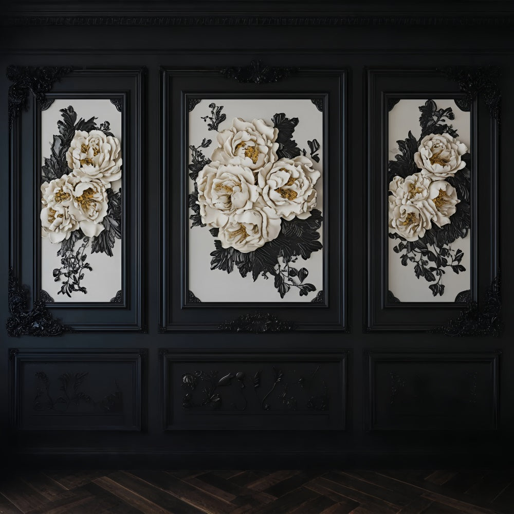 Backdrops für Boudoir Schwarz Weiß Floral Retro Wall Backdrop BRP1-479