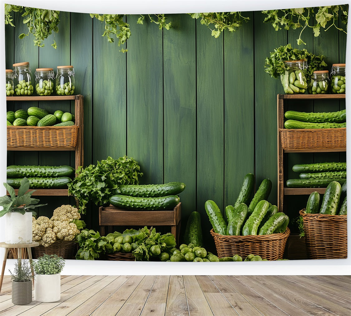 Frühling Fotohintergrund Frische grüne Gurken Regale Hintergrund BRP1-6