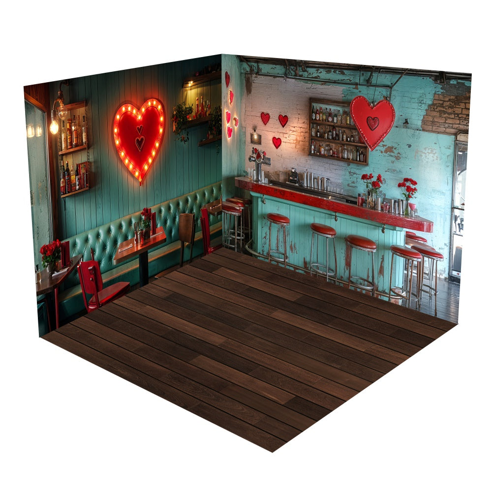 Valentine's Vintage Pub Rotes Herz Backdrop Raumset BRP1-63