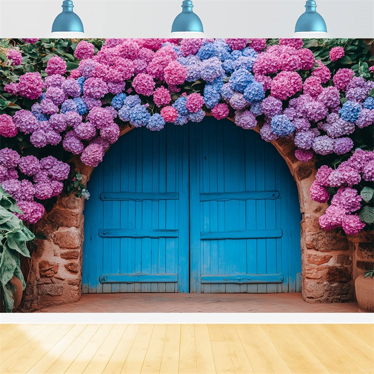 Backdrops Frühling Blauer Torbogen Hortensienblüten Backdrop BRP1-8