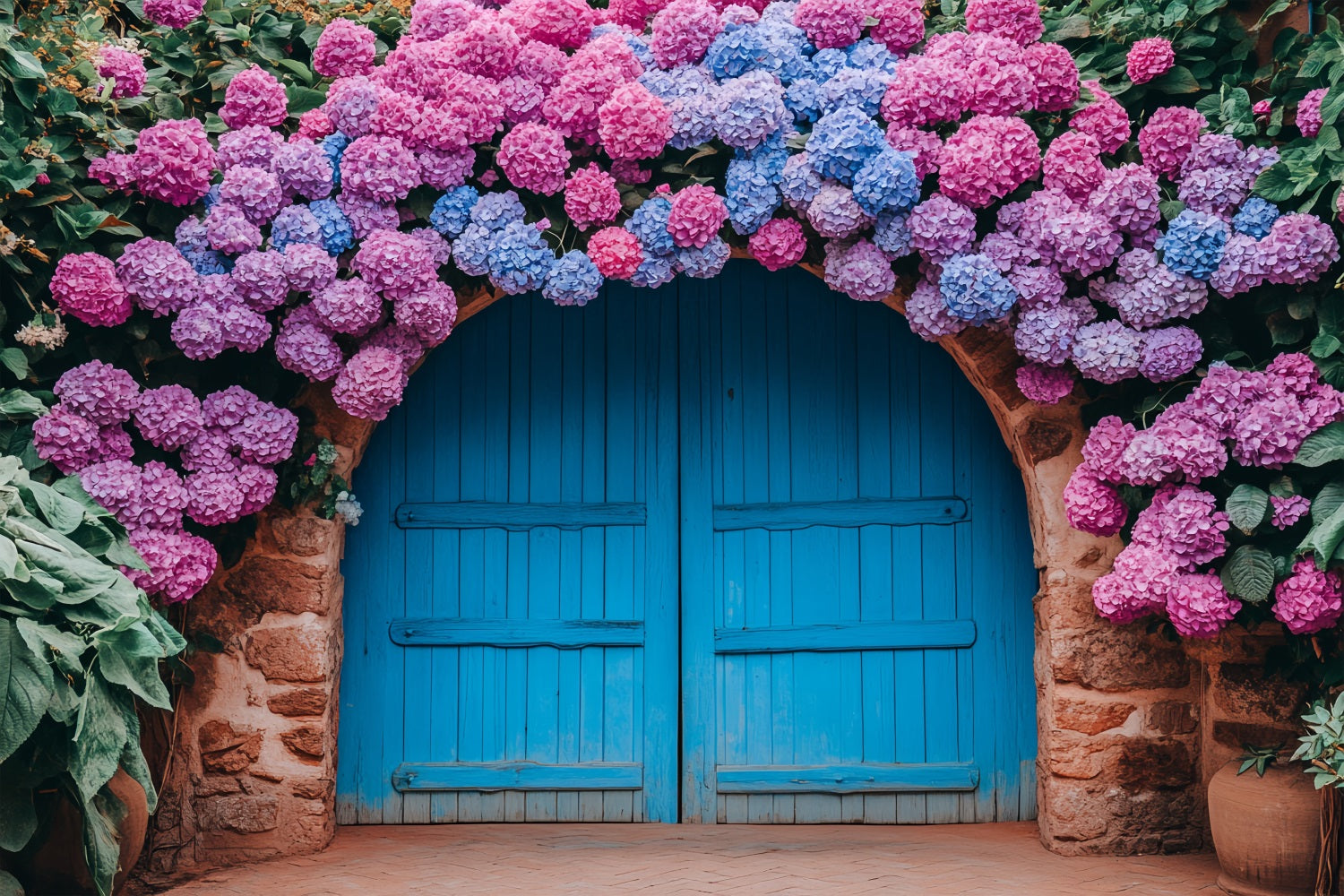 Backdrops Frühling Blauer Torbogen Hortensienblüten Backdrop BRP1-8