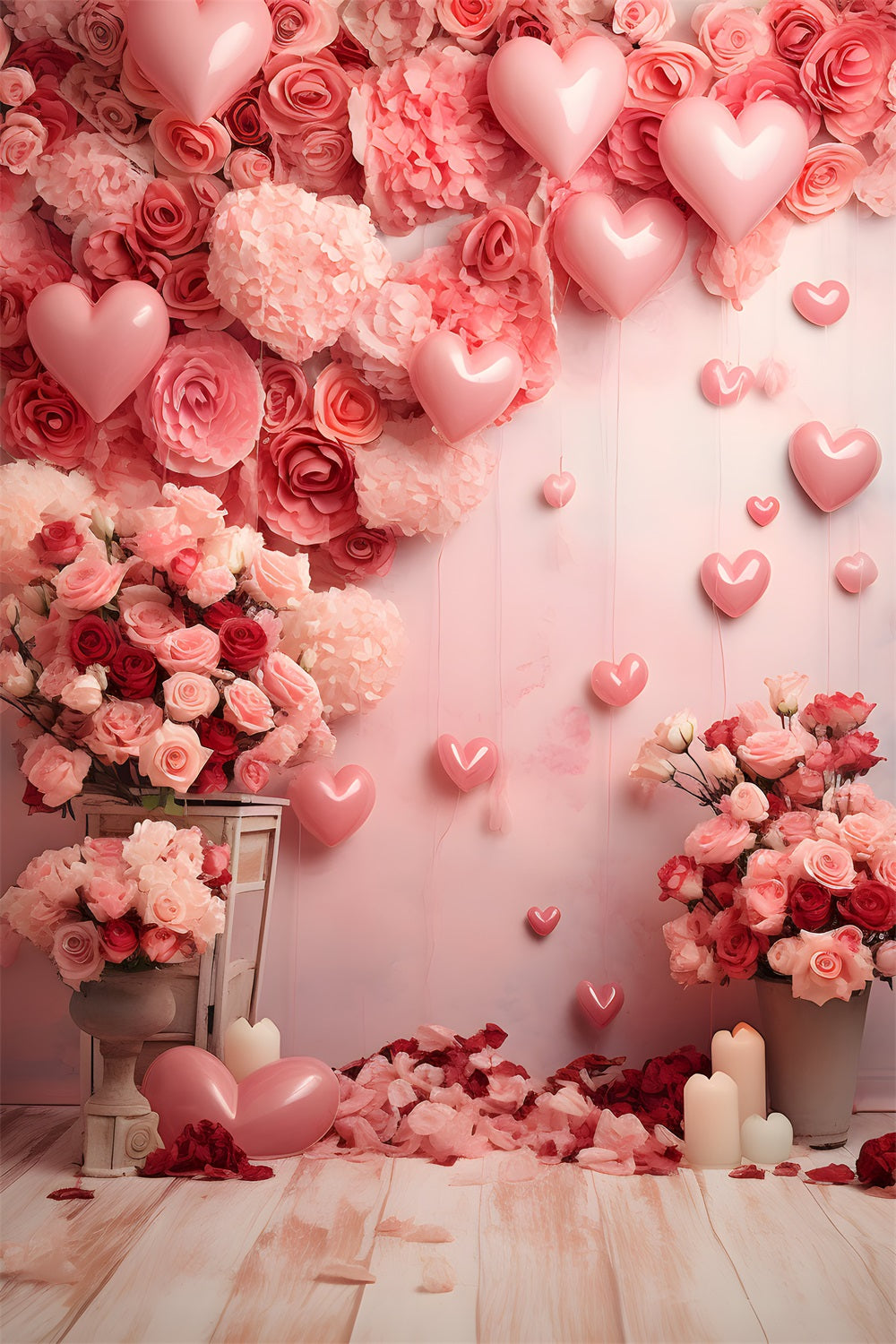 Backdrops Valentinstag Romantisch Rosa Ballon Floral Backdrop BRP1-80