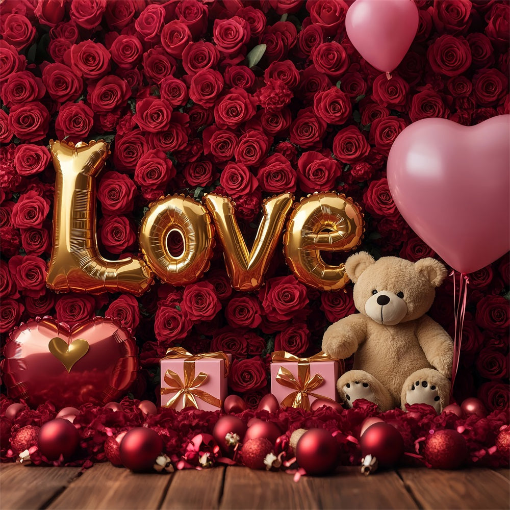 Valentinstag Fotokulisse Rote Rose Teddybär Kulisse BRP1-84