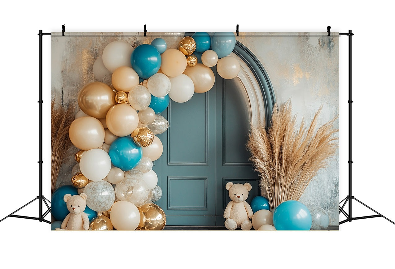 Niedlicher Teddybär Ballonbogen Boho Backdrop BRP10-118