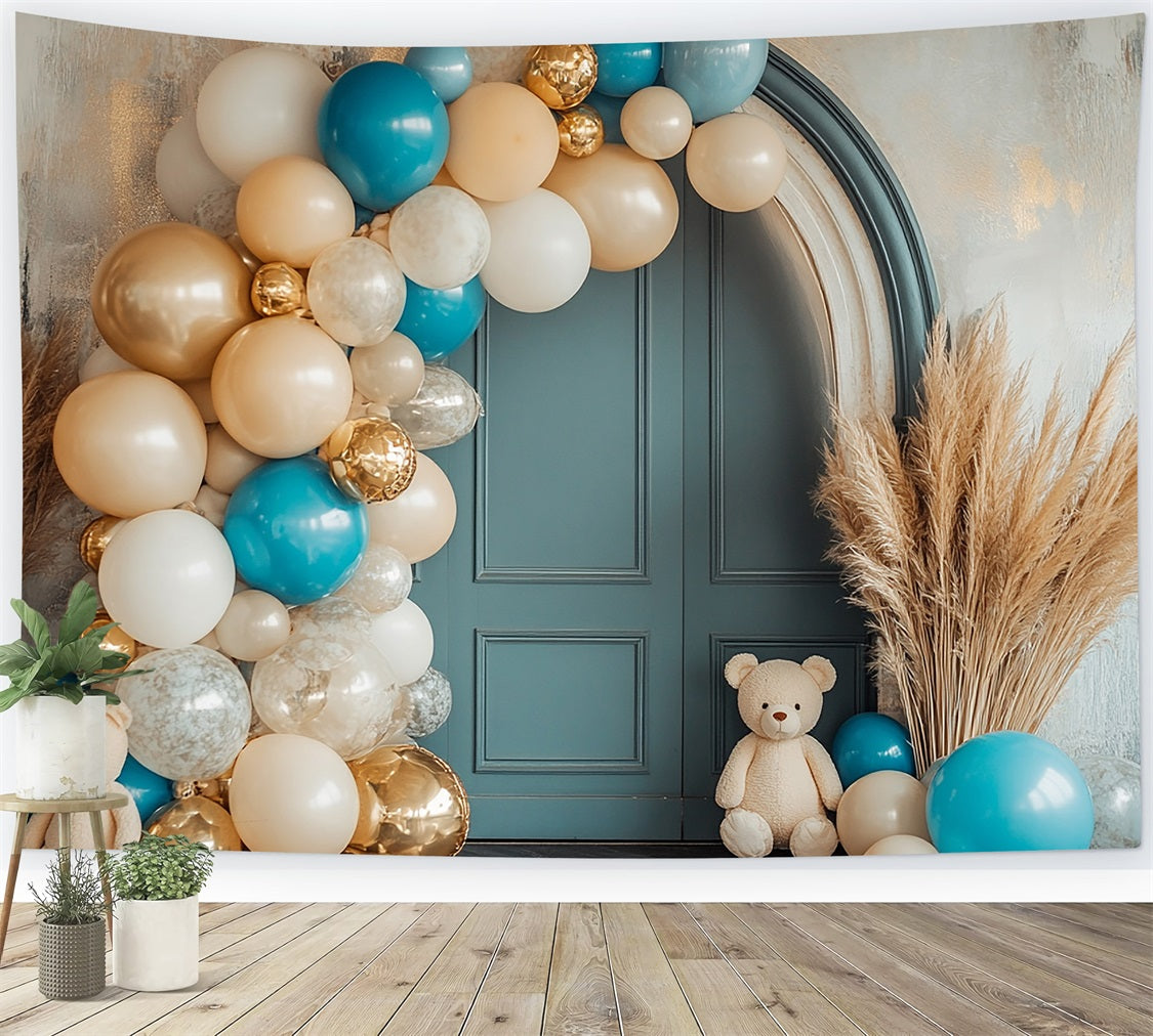 Niedlicher Teddybär Ballonbogen Boho Backdrop BRP10-118