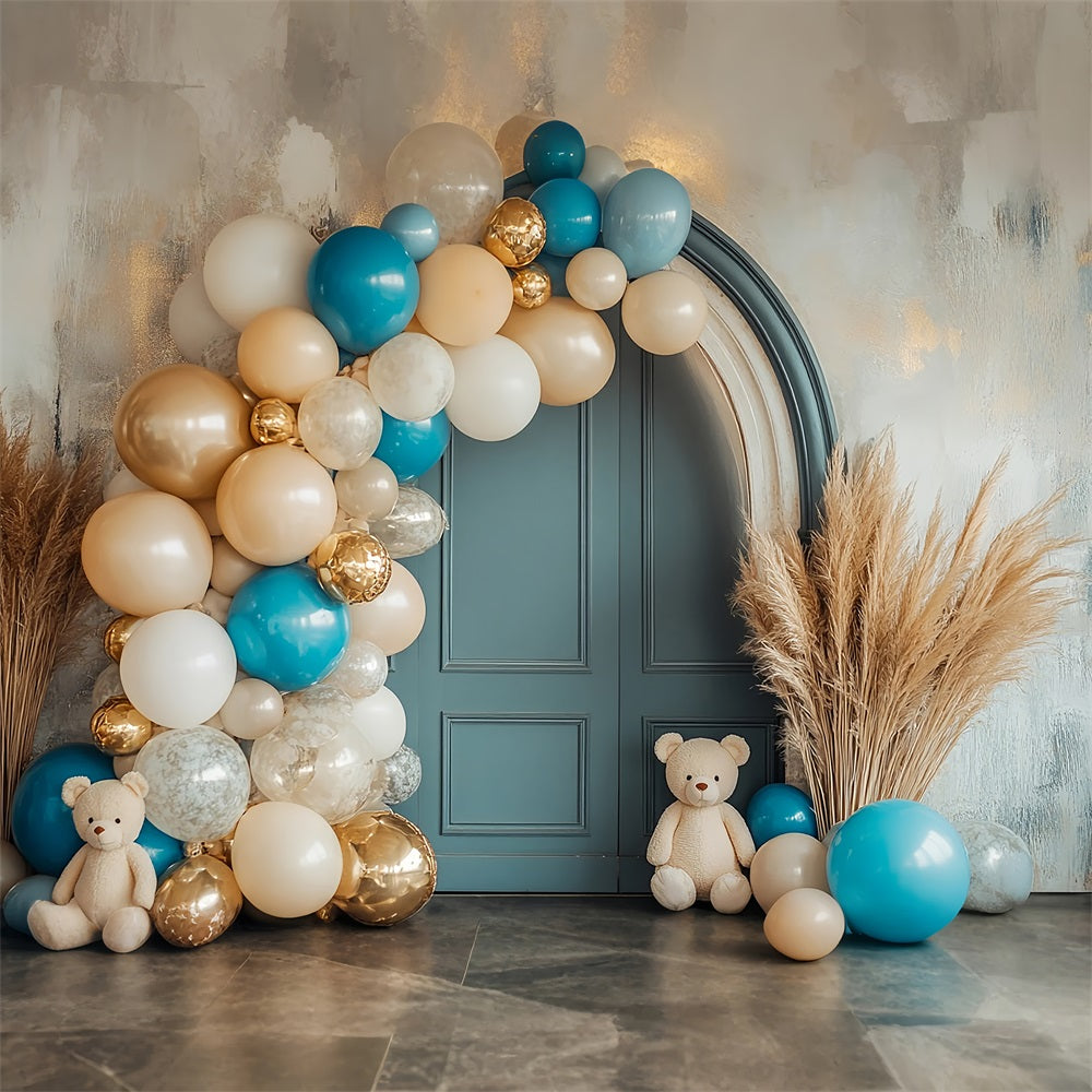 Niedlicher Teddybär Ballonbogen Boho Backdrop BRP10-118