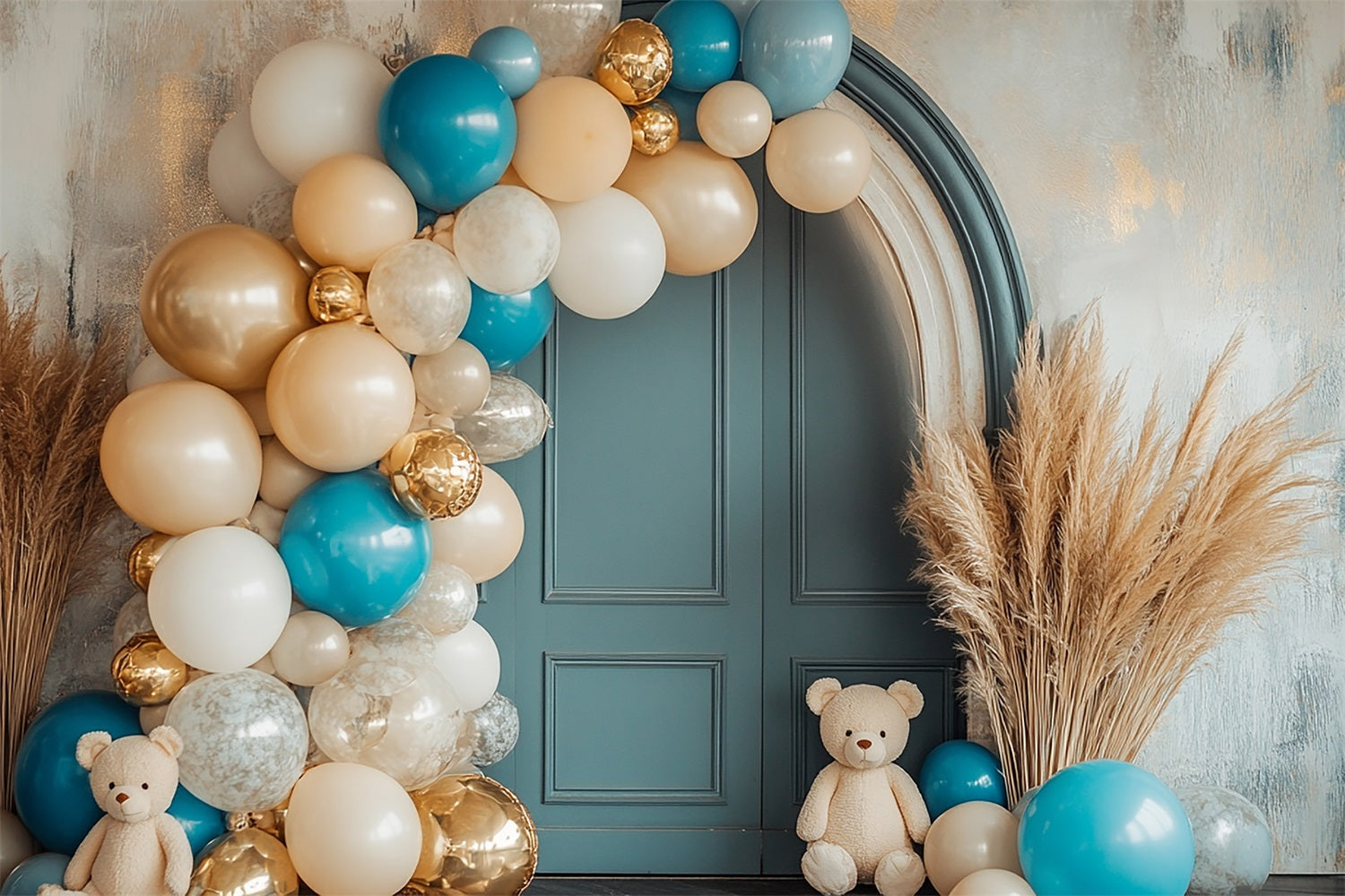 Niedlicher Teddybär Ballonbogen Boho Backdrop BRP10-118