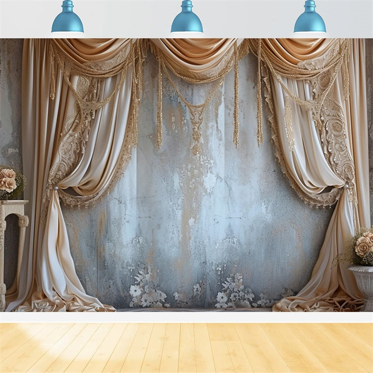 Elegante Gold drapiert Vorhang Wand Boho Backdrop BRP10-120